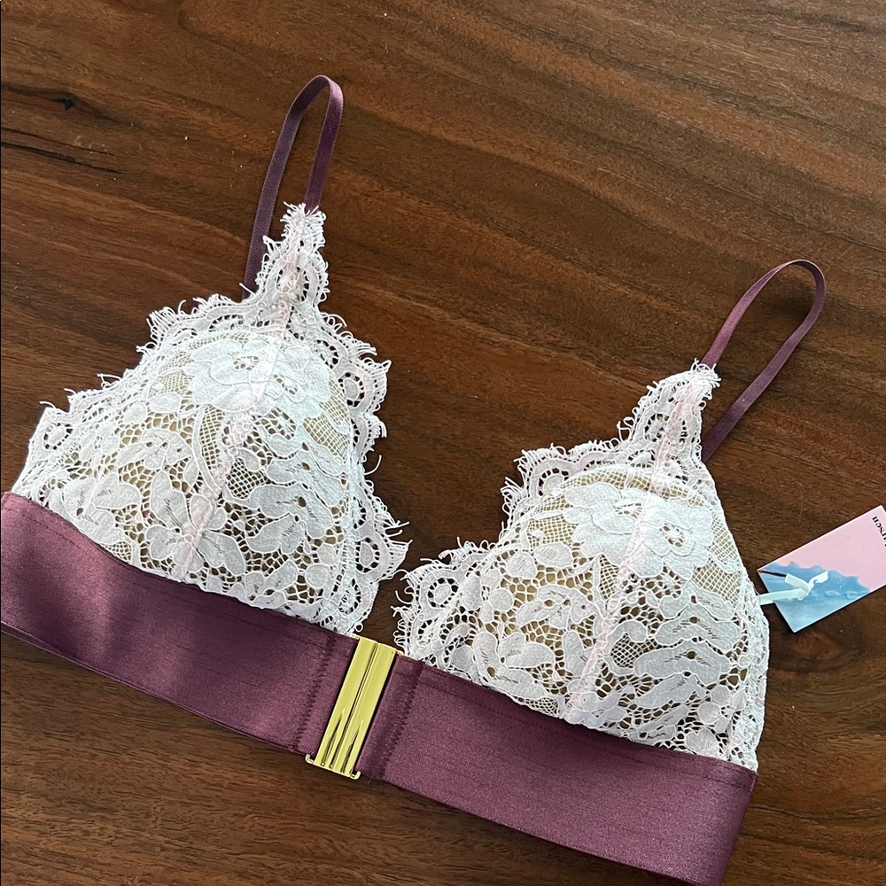 DORA LARSON Burgundy and Pink Lace Bralette